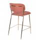 Tabouret de Comptoir Jolien Marque Woody Chaise de Bar Siège Haut en Acier Or et Tissu Rose 48x54x89cm