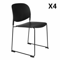 Chaise Stacks Noir Woody Siège de Table Assise de Séjour Chaise Empilable en Acier et Plastique 48,5x52,5x80cm