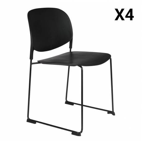 Chaise Stacks Noir Woody Siège de Table Assise de Séjour Chaise Empilable en Acier et Plastique 48,5x52,5x80cm