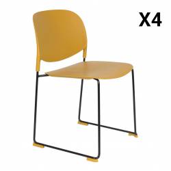 Lot de 4 Chaises Stacks Ocres Woody Sièges de Table Assises Chaises Empilables en Acier et Plastique 48,5x52,5x80cm