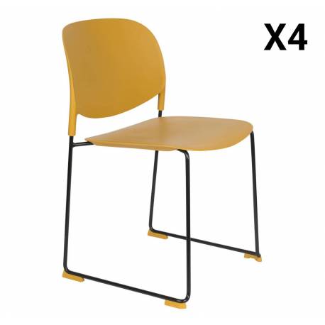 Lot de 4 Chaises Stacks Ocres Woody Sièges de Table Assises Chaises Empilables en Acier et Plastique 48,5x52,5x80cm