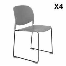 Lot de 4 Chaises Stacks Grises Woody Sièges de Table Assises Chaises Empilables en Acier et Plastique 48,5x52,5x80cm