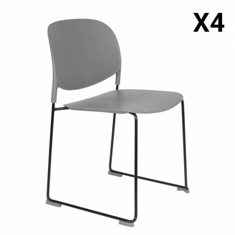 Lot de 4 Chaises Stacks Grises Woody Sièges de Table Assises Chaises Empilables en Acier et Plastique 48,5x52,5x80cm