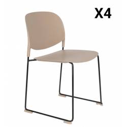 Lot de 4 Chaises Stacks Beiges Woody Sièges de Table Assises Chaises Empilables en Acier et Plastique 48,5x52,5x80cm