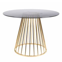 Charmante Table Floris Signée Woody Table à Manger d'Appoint Ronde en Métal et Verre Fumé 75x104x104cm