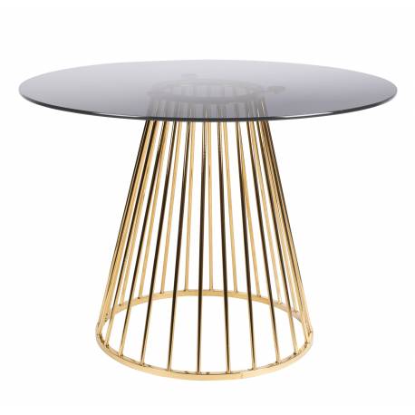Charmante Table Floris Signée Woody Table à Manger d'Appoint Ronde en Métal et Verre Fumé 75x104x104cm