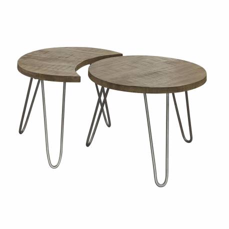 Table Basse Modulable Marque Hinsk Consoles d'Appoint Bout de Canapé 2 Pièces en Acier et Bois 45x60x96cm