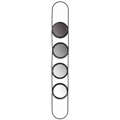 Miroir Enfilade Athezza Décoration Murale 4 Glaces Rondes en Métal Noir 2x18x128cm