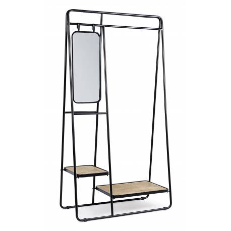 Meuble Portemanteau avec Miroir Jerrod Vestiaire d'Entrée en Acier Noir et Bois 43x93x178cm