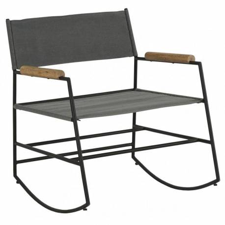 Fauteuil à Bascule Edmond Rocking Chair Design Athezza en Bois Métal et Tissu Gris 60x73x76cm