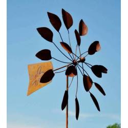 Eolienne à Pétales sur Tige Moulin à Vent Girouette Décoration Animée de Jardin en Acier Oxydé 65x100x220cm