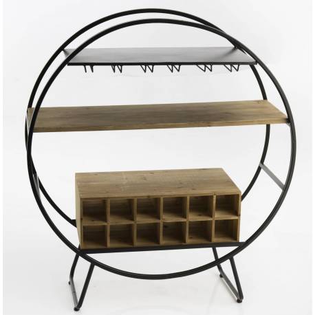 Range Bouteille Elipse Eugène Amadeus Vinothèque Bar à Vin Forme Ronde en Métal et Bois 35x100x113cm