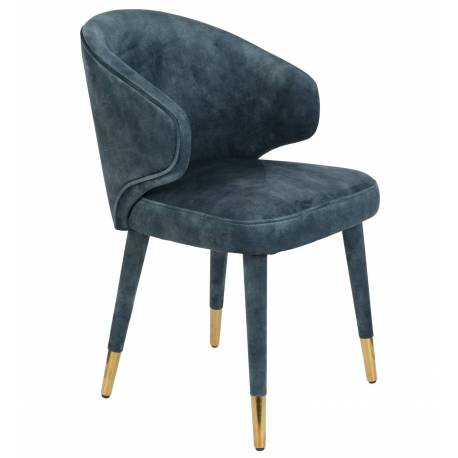 Chaise Lunar Velours Pétrole Dutchbone Siège de Table Assise de Salle à Manger Design en Velours et Acier 52x59x80cm
