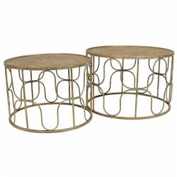 Lot de 2 Tables Basses Consoles Guéridons Mobilier de Salon en Métal Doré 2 Tailles