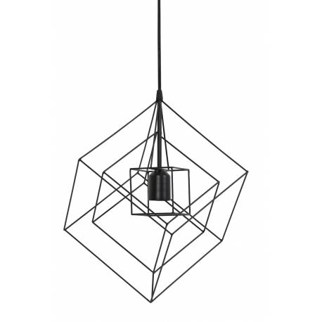 Suspension Minimaliste Lampe KUBINKA Luminaire Eclairage Moderne à Suspendre Géométrique Métal Patiné Noir Mat 25x25x145cm