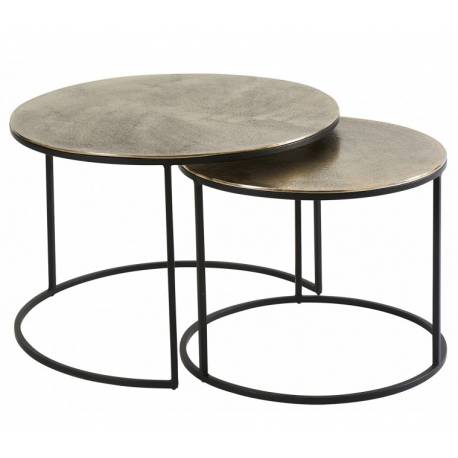 Lot de 2 Tables Basses Palma Dorées Tables d'Appoint Athezza en Fonte d'Aluminium