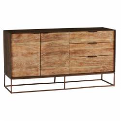 Buffet Agra 2 Portes 3 Tiroirs Athezza Bahut Rangement Séjour en Bois et Métal 45x80x150cm