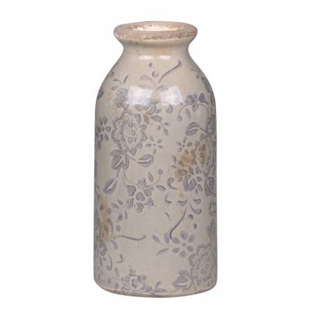 Vase Soliflore Pichet Broc Pot de Fleurs Décoration Intérieur Extérieur en Terre Cuite Emaillée Grise et Bleue 8x8x16cm