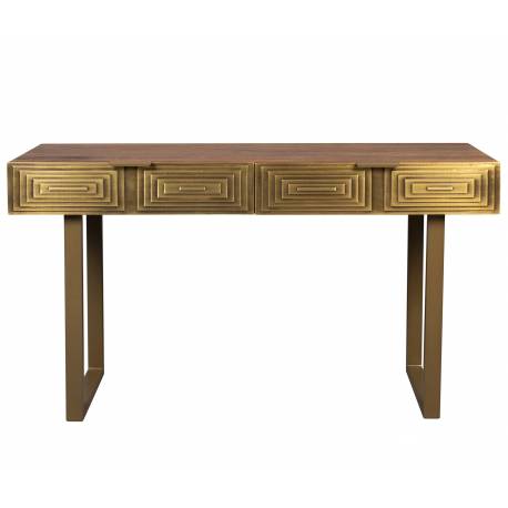 Console Volan Dutchbone Desserte Table d'Appoint en Métal Laiton et Manguier Massif 50x76x140cm