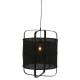 Suspension Menot Noir Athezza Luminaire Plafonnier en Bambou et Lin Noir 46x46x61cm