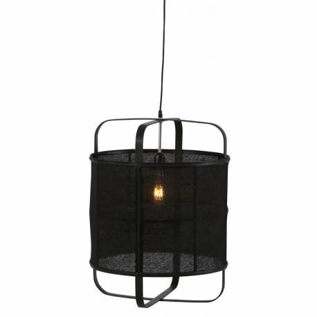 Suspension Menot Noir Athezza Luminaire Plafonnier en Bambou et Lin Noir 46x46x61cm