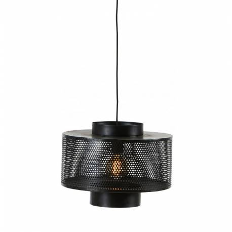 Suspension Ouatia Noire Athezza Eclairage Luminaire Lustre en Métal 30x38x38cm