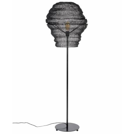 Lampadaire Lena Noir Woody Lampe de Sol Luminaire sur Pied en Métal Laqué Noir 51x51x154cm
