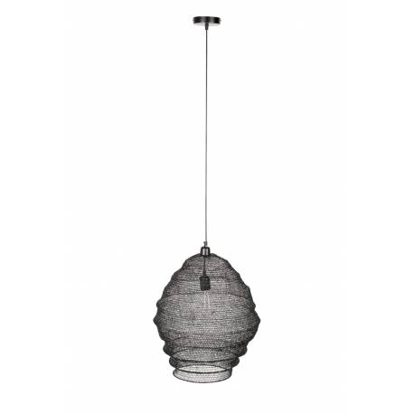 Suspension Lena Noire Woody Plafonnier Eclairage Plafond en Métal Noir 48x48x60cm