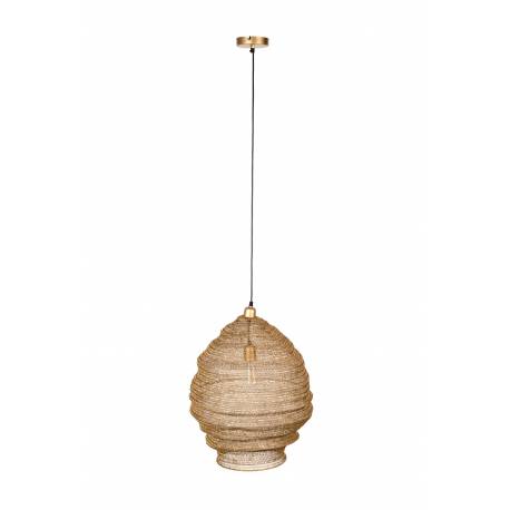 Suspension Lena Laiton Woody Plafonnier Eclairage Plafond en Métal Laitonné 48x48x60cm