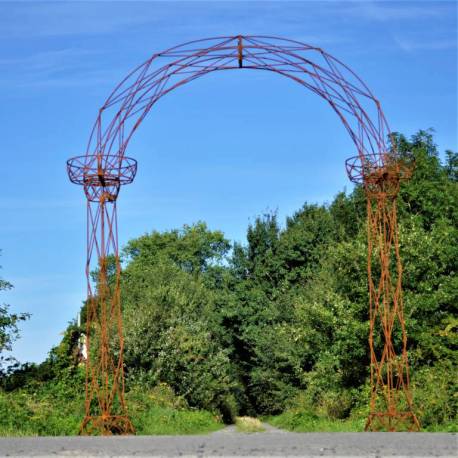 Prestigieuse Arche à Rosiers Passage Portail de Jardin avec Porte Plante en Acier Brut Oxydé 44x220x250cm