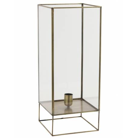 Lampe de Table Solas Eclairage de Chevet à Poser Luminaire de Bureau d'Appoint en Métal Bronze et Verre 24x24x60cm