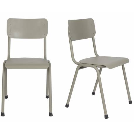 Lot de 2 Chaises Back To School Indoor Outdoor Gris Zuiver Assise en Aluminium Thermolaqué 43x49x82,5cm