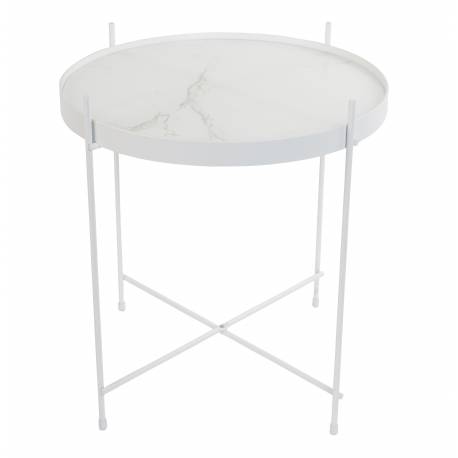 Table d'Appoint Cupid Small Marbre Zuiver Table Basse Ronde Métal Blanc 43x43x45cm