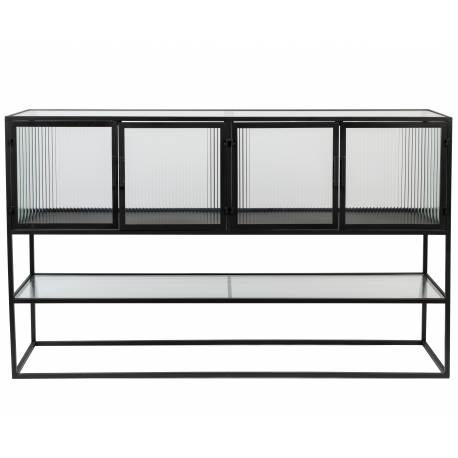 Buffet Haut Boli Dutchbone Vitrine Enfilade Industrielle 4 Portes 1 Etagère Métal Gris 38x90x150cm