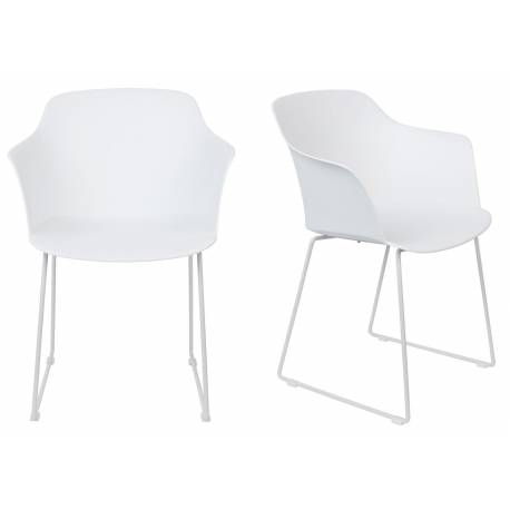 Lot de 2 Chaises Design Fauteuil de Table Tango Assise Woody en Acier et Plastique Blanc 54x58x81,5cm