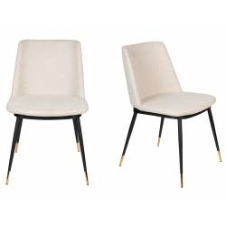 Lot de 2 Chaises Lionel Woody Assises de Table Beige en Tissu et Acier 49,6x63x80cm