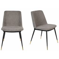 Lot de 2 Chaises Lionel Woody Assises de Table Gris Clair en Tissu et Acier 49,6x63x80cm