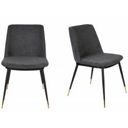 Lot de 2 Chaises Lionel Woody Assises de Table Gris Foncé en Tissu et Acier 49,6x63x80cm