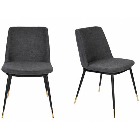 Lot de 2 Chaises Lionel Woody Assises de Table Gris Foncé en Tissu et Acier 49,6x63x80cm