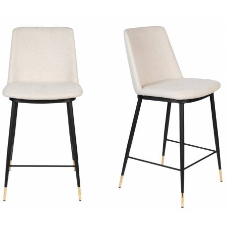 Lot de 2 Chaises de Comptoir Lionel Woody Assises Hautes Beige en Tissu et Acier 46x51,5x95cm