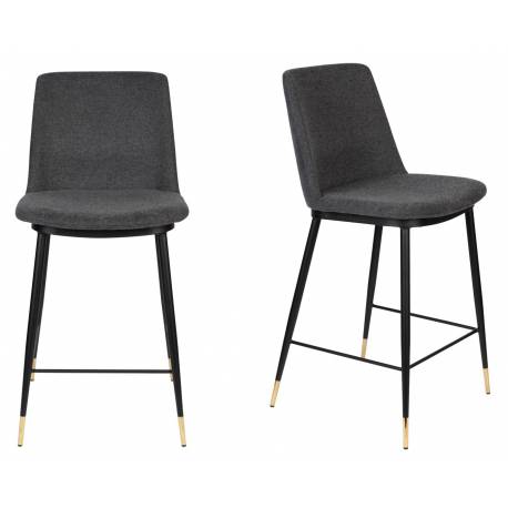 Lot de 2 Chaises de Comptoir Lionel Woody Assises Hautes Gris Foncé en Tissu et Acier 46x51,5x95cm