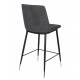 Lot de 2 Chaises de Comptoir Lionel Woody Assises Hautes Gris Foncé en Tissu et Acier 46x51,5x95cm