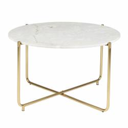 Table Basse Timpa Guéridon Woody Meuble d’Appoint Marbre Blanc 40x70x70cm