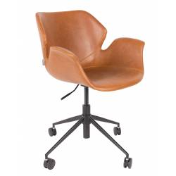 Chaise de Bureau Design Nikki Zuiver Fauteuil Réglable Marron en Polyuréthane 77x77x90cm