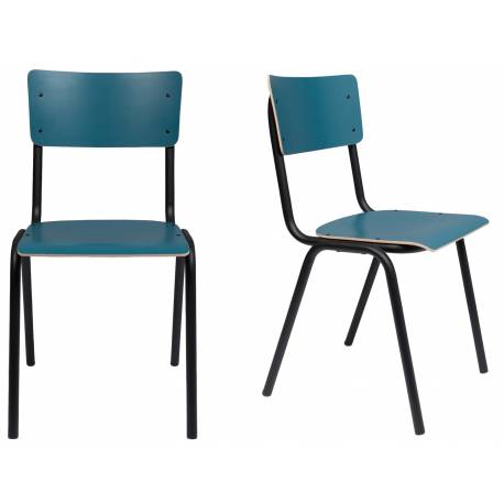 Lot de 2 Chaises Back To School Matte Indoor Bleu Pétrole Zuiver Assise en Aluminium Thermolaqué 43x49x82,5cm