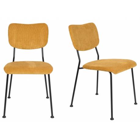 Lot de 2 Chaises Ocre Benson Zuiver Assise de Table en Velours Côtelé et Acier 47x56x81cm