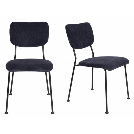 Lot de 2 Chaises Bleu Foncé Benson Zuiver Assise de Table en Velours Côtelé et Acier 47x56x81cm