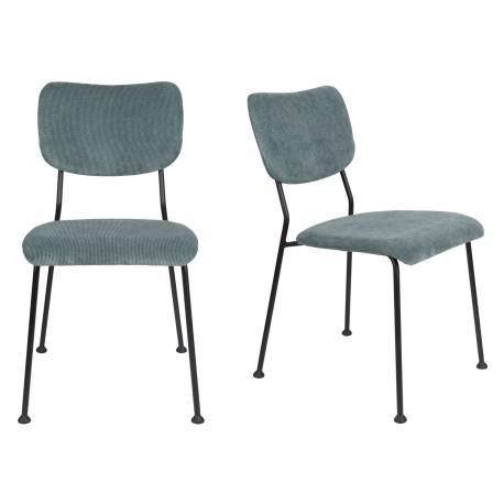 Lot de 2 Chaises Gris Bleu Benson Zuiver Assise de Table en Velours Côtelé et Acier 47x56x81cm