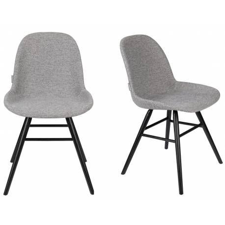 Lot de 2 Chaises Albert Kuip Soft Zuiver Assise de Table en Tissu Gris Clair et Bois 49x55x81,5cm