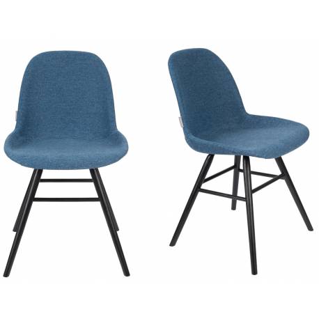 Lot de 2 Chaises Albert Kuip Soft Zuiver Assise de Table en Tissu Bleu et Bois 49x55x81,5cm